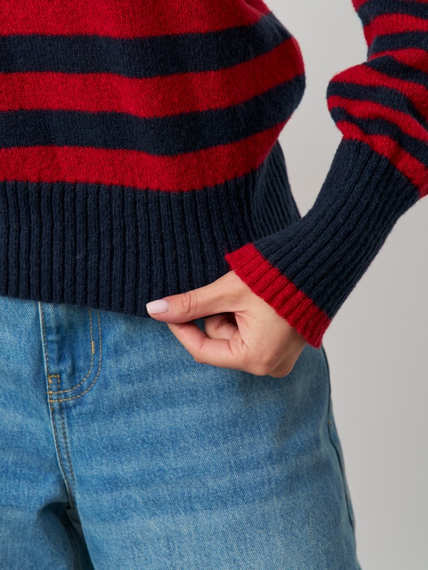 Женский свитер с застежкой-молнией Costom quarter в полоску и отложным воротником на шее