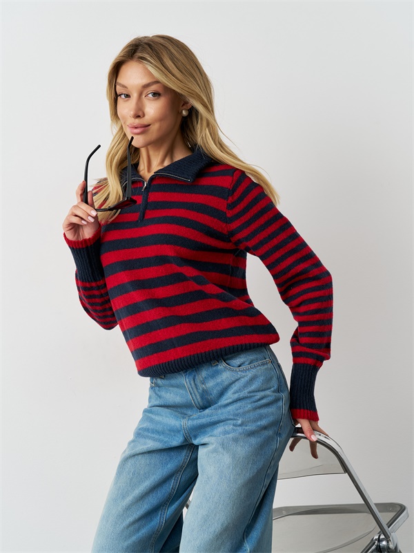 Женский свитер с застежкой-молнией Costom quarter в полоску и отложным воротником на шее