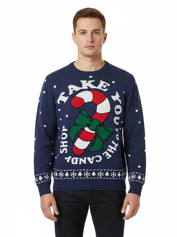 Подгоняйте рождественскую трость FNJIA с узорами из конфет под рождественский джемпер для мужчин