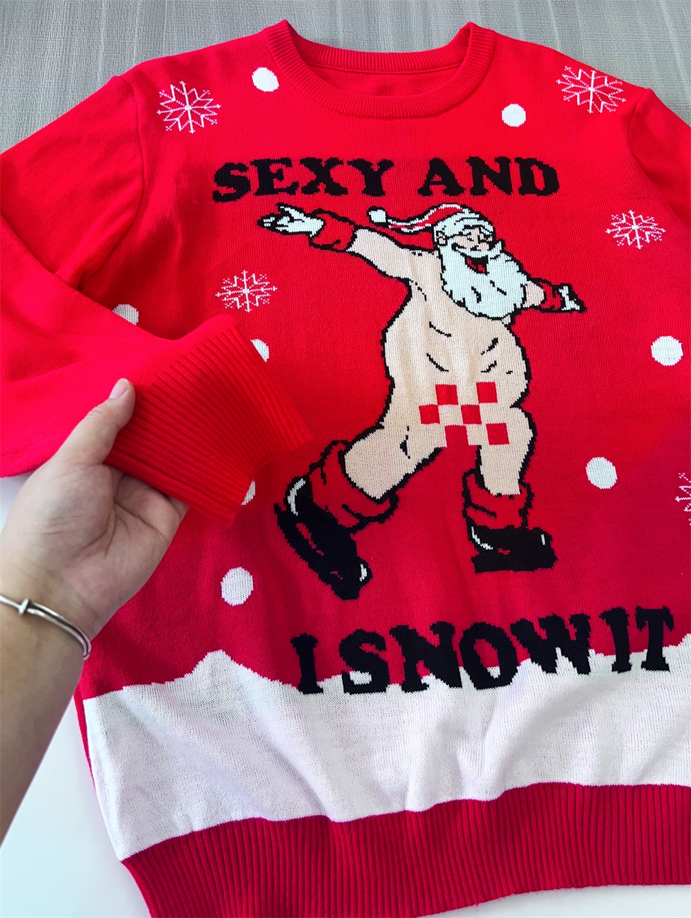 Изготовленный на заказ FNJIA вязаный забавный уродливый Рождественский свитер для мужчин с рисунком голого Санта-Клауса Рождественский свитер