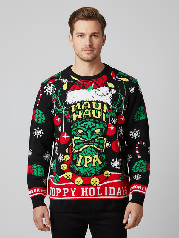 Изготовленный на заказ уродливый рождественский свитер FNJIA Men&#039;s с веселым праздником, забавный джемпер для мужчин