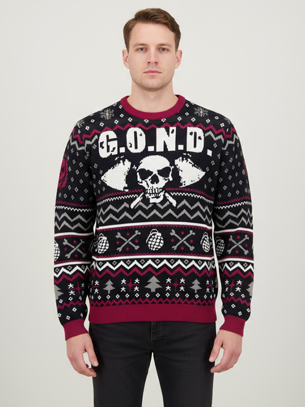 Изготовленный на заказ Рождественский вязаный свитер FNJIA с буквенным рисунком черепа и праздничным джемпером