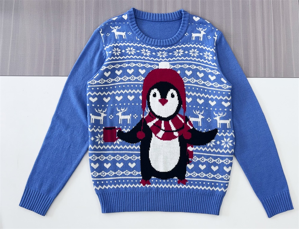 Изготовленный на заказ Рождественский свитер Fnjia для женщин с рисунком голубого пингвина, Рождественский джемпер