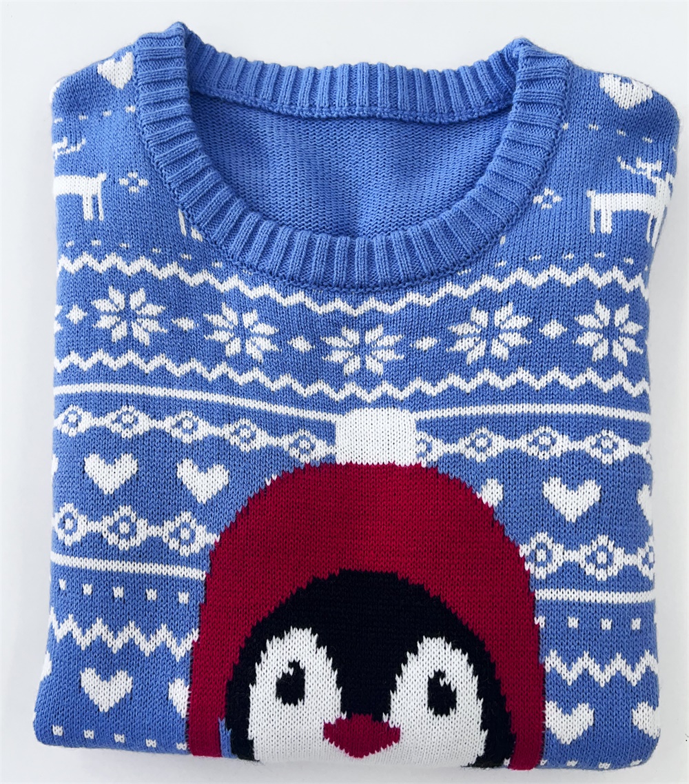 Изготовленный на заказ Рождественский свитер Fnjia для женщин с рисунком голубого пингвина, Рождественский джемпер