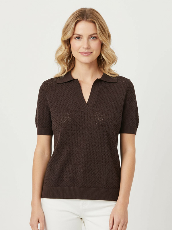 Сшитая на заказ трикотажная рубашка поло FNJIA с открытым воротом и короткими рукавами и v-образным вырезом