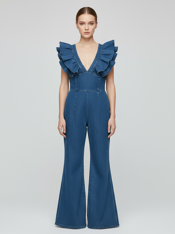 Сшитый на заказ женский цельный джинсовый костюм