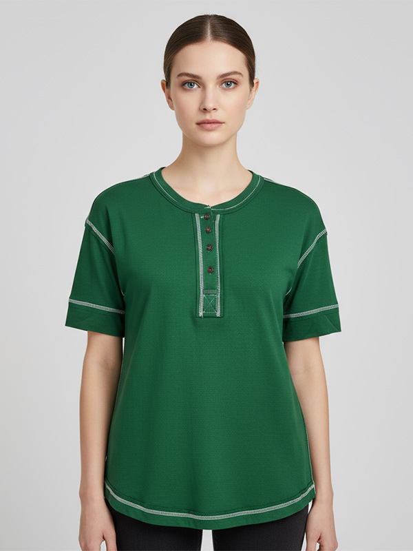 Женская футболка-пуловер с круглым вырезом и пуговицами на заказ