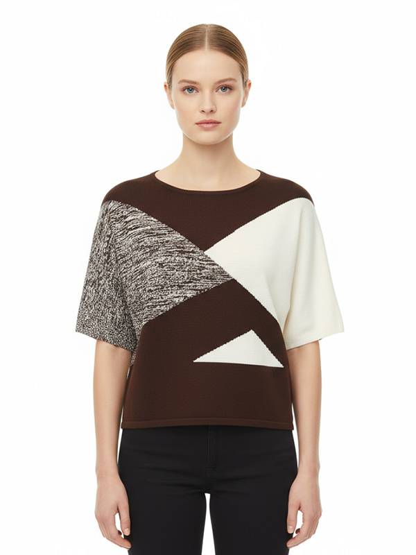 Вязаные на заказ женские топы с геометрическим цветовым узором FNJIA Women&#039;s