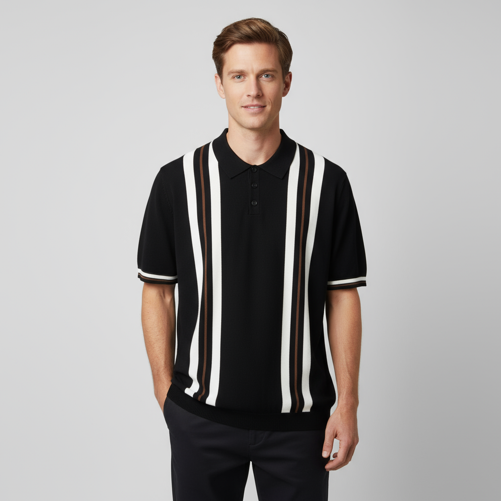 Мужская трикотажная рубашка поло в полоску на заказ - Топ с коротким рукавом и воротником, цвет и пряжа настраиваются индивидуально