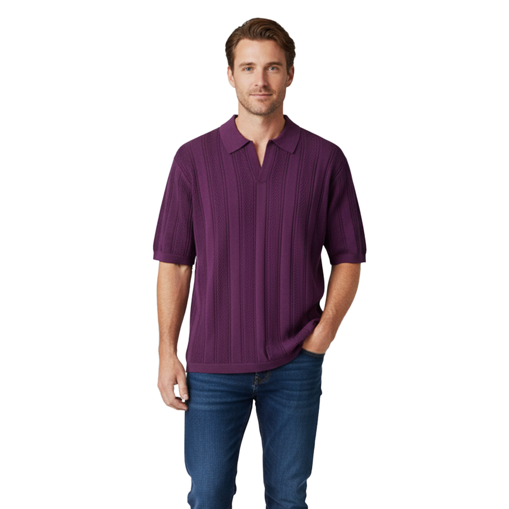 Мужская рубашка поло из текстурированного трикотажа на заказ - повседневный трикотажный топ с воротником и короткими рукавами