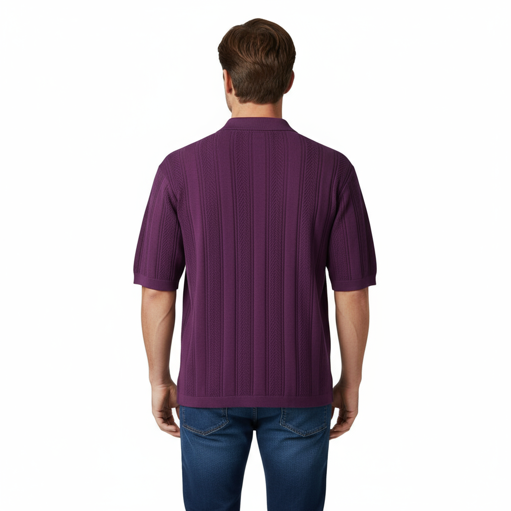 Мужская рубашка поло из текстурированного трикотажа на заказ - повседневный трикотажный топ с воротником и короткими рукавами