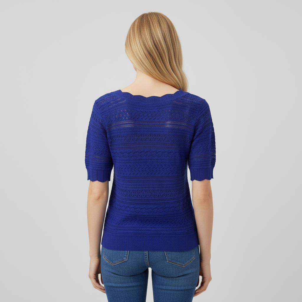 Женский вязаный топ с вырезами на заказ: фестончатый V-образный вырез и рукава для придания элегантности