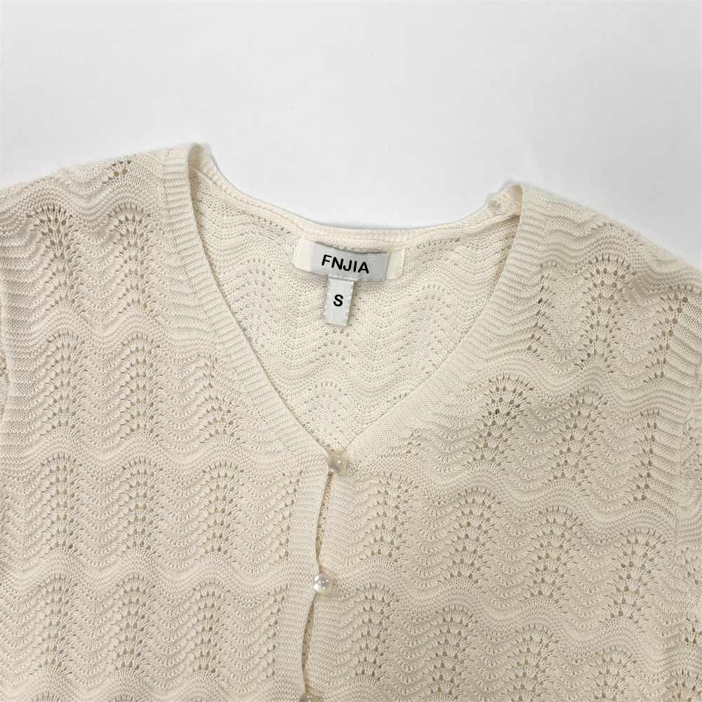 Женский вязаный кардиган с вырезами на заказ: Фестончатый край, V-образный вырез, жемчужные пуговицы для придания шика