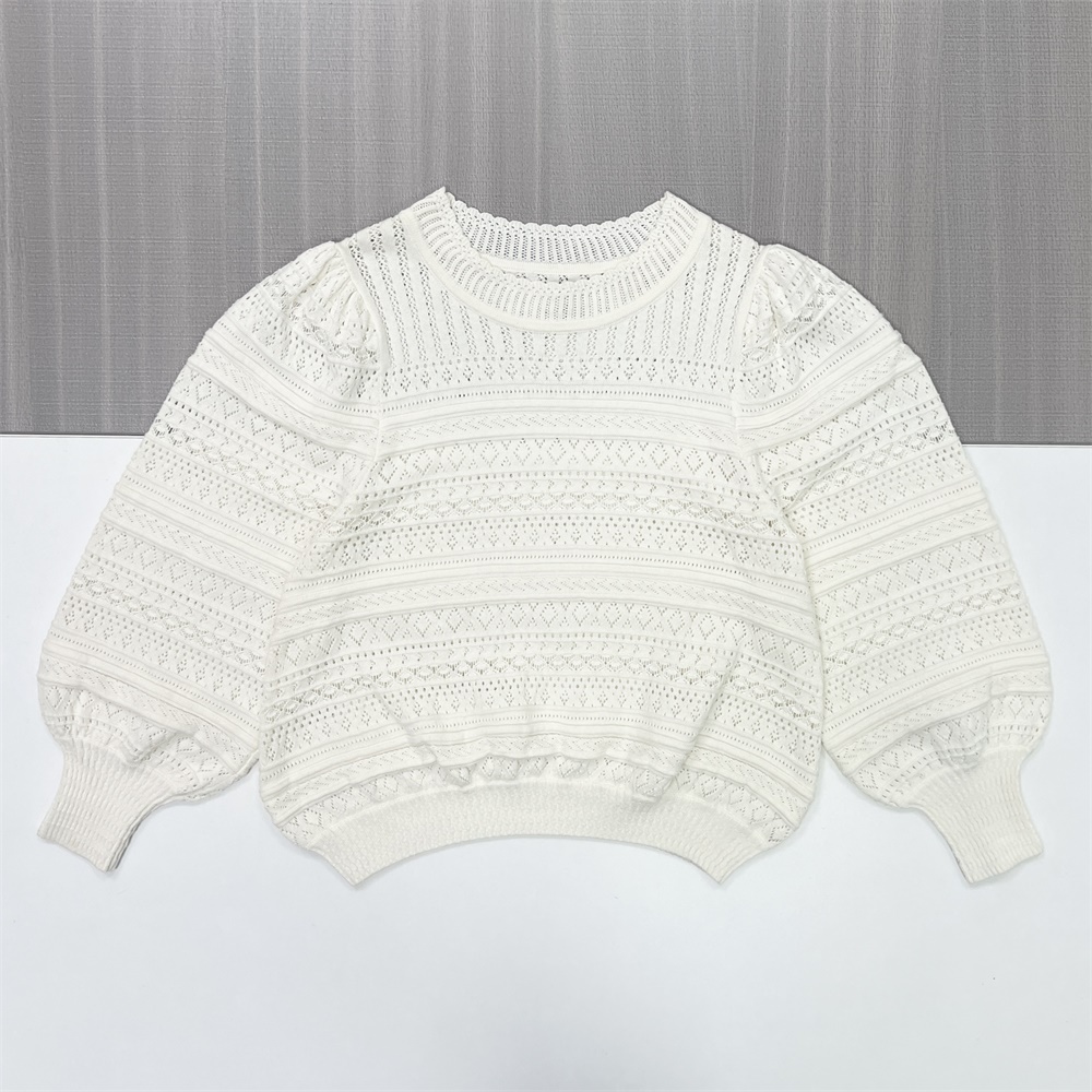 Сшитый на заказ женский белый вязаный свитер с открытой спиной и пышными рукавами, шикарный и элегантный