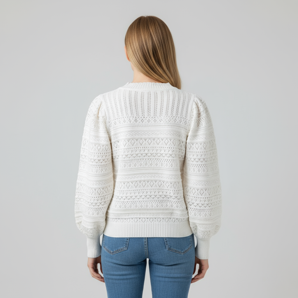 Сшитый на заказ женский белый вязаный свитер с открытой спиной и пышными рукавами, шикарный и элегантный