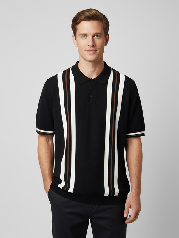 Мужская трикотажная рубашка поло в полоску на заказ - Топ с коротким рукавом и воротником, цвет и пряжа настраиваются индивидуально