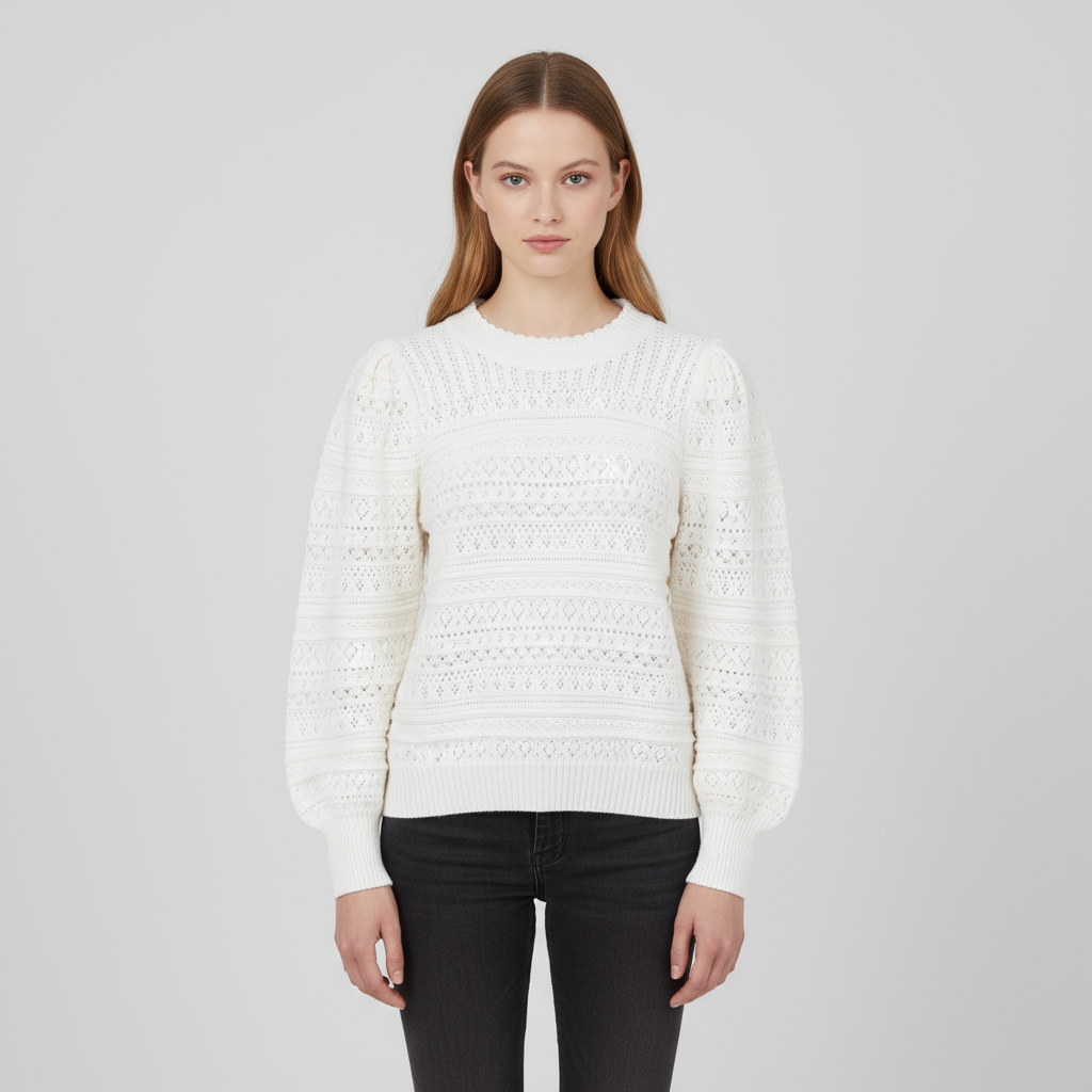 Сшитый на заказ женский белый вязаный свитер с открытой спиной и пышными рукавами, шикарный и элегантный