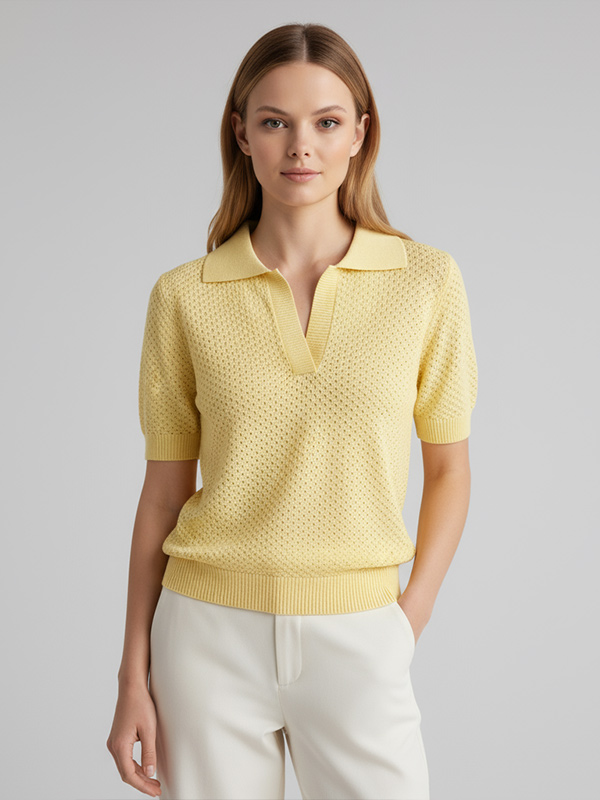 Футболка поло из трикотажа на заказ: Текстурированный воротник, V-образный вырез, короткий рукав