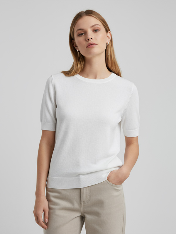 Футболка с круглым вырезом на заказ: Короткий рукав, пышные детали, Минималистичный дизайн