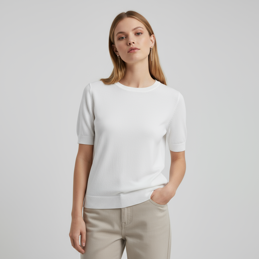 Футболка с круглым вырезом на заказ: Короткий рукав, пышные детали, Минималистичный дизайн