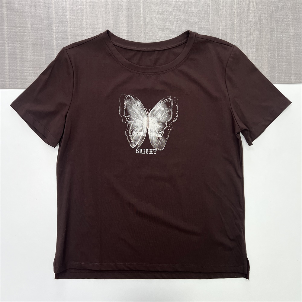 Трикотажная футболка с рисунком бабочки на заказ: Круглый вырез, короткий рукав, Романтичный дизайн