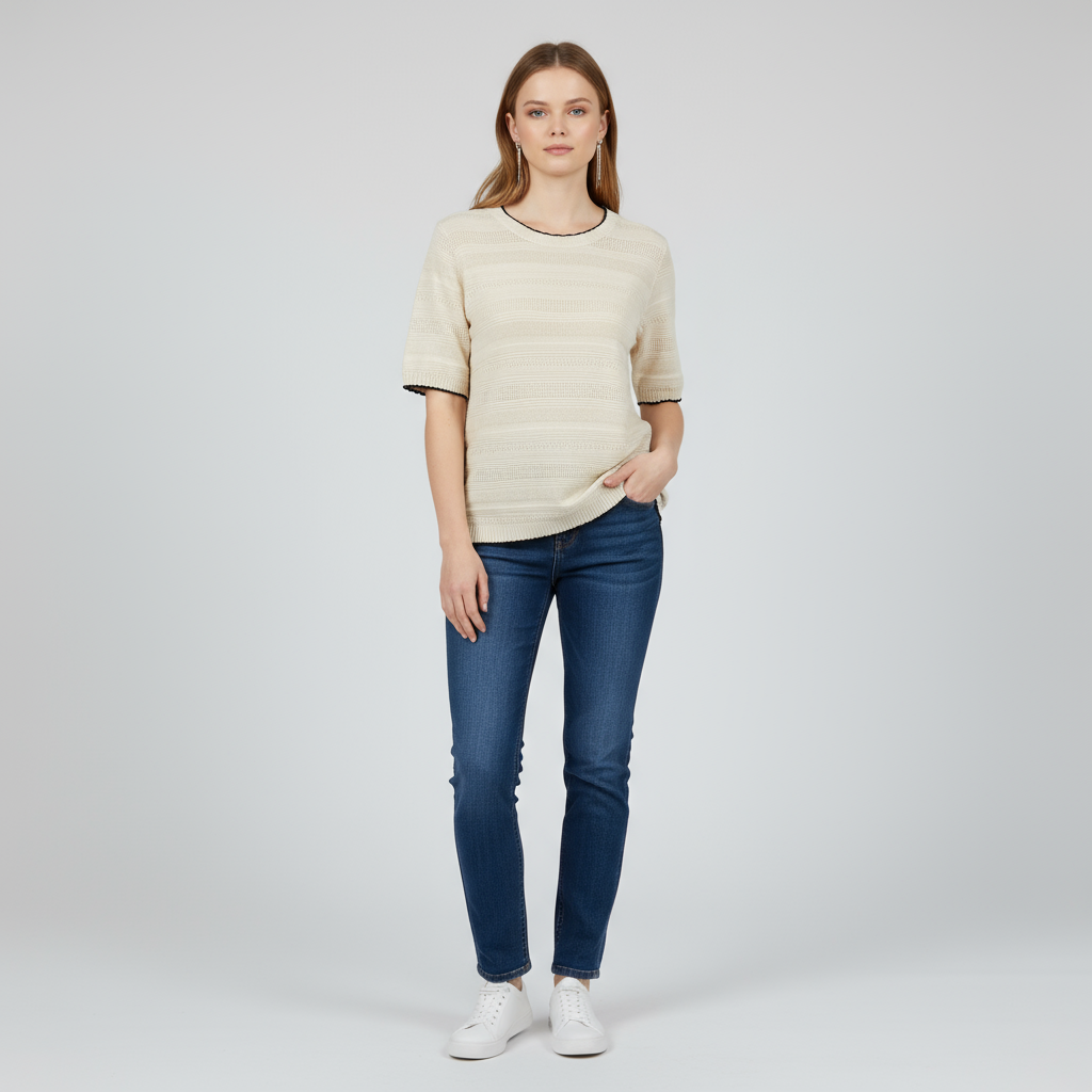 Футболка из текстурированного трикотажа с настраиваемой контрастной отделкой: Круглый вырез, короткий рукав, Индивидуальный дизайн