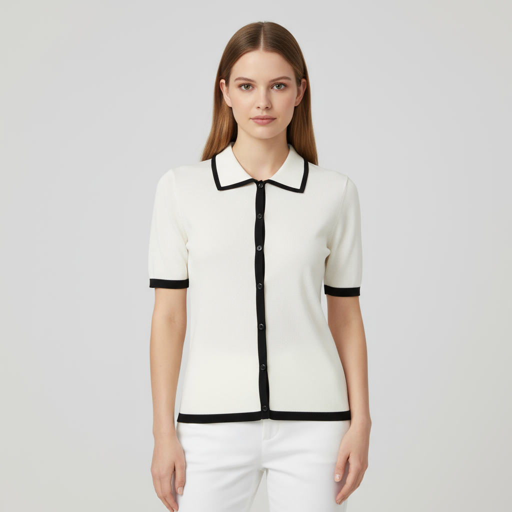 Трикотажная рубашка с контрастной отделкой на заказ: Воротник-поло, короткий рукав, застежка на пуговицы