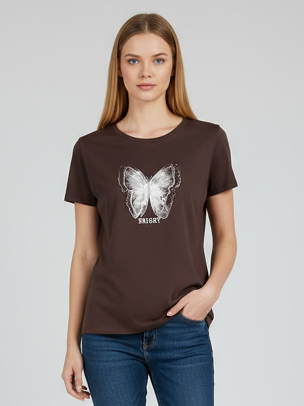 Трикотажная футболка с рисунком бабочки на заказ: Круглый вырез, короткий рукав, Романтичный дизайн