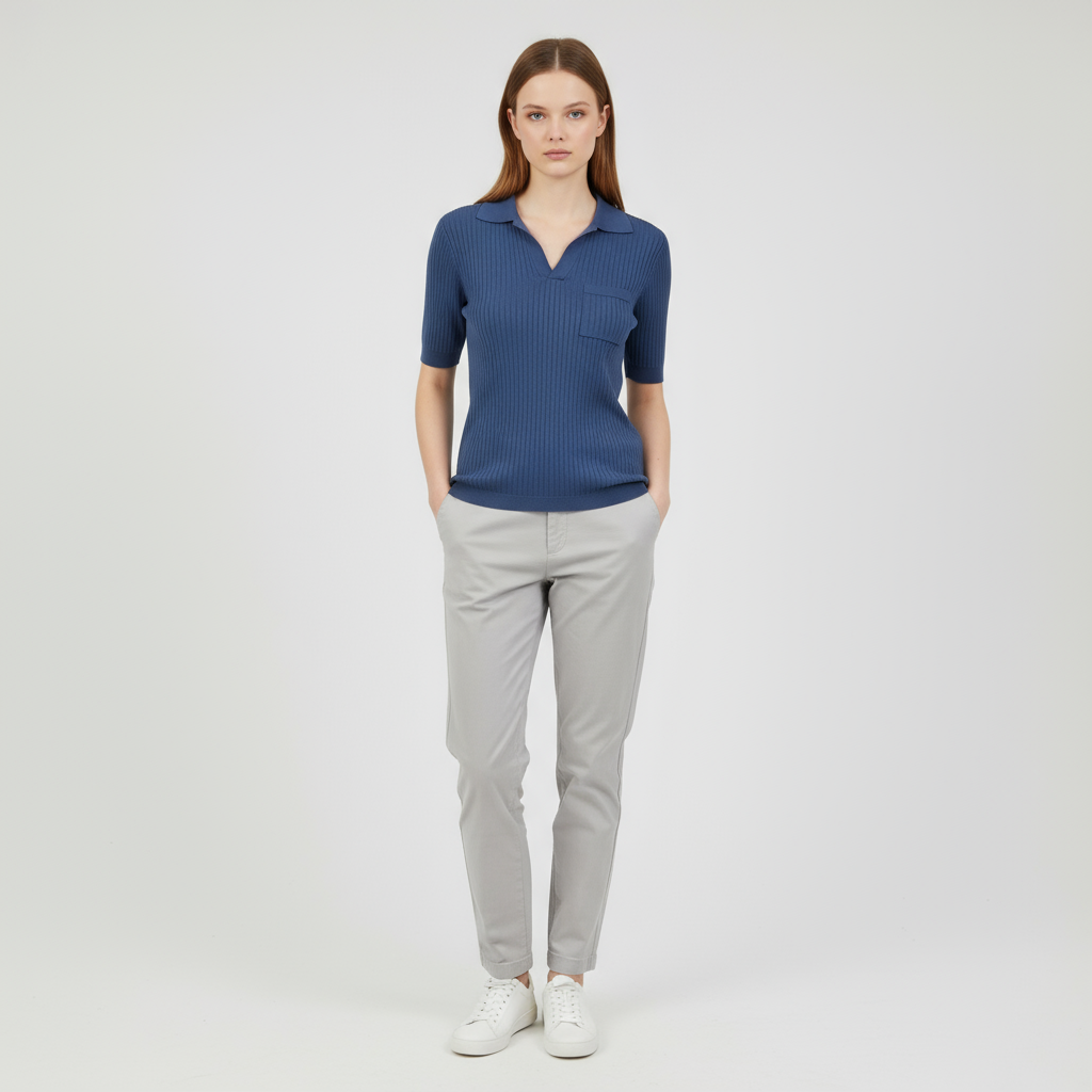 Футболка-поло из трикотажа в рубчик на заказ: Воротник-стойка с вырезами, короткий рукав, дизайн карманов