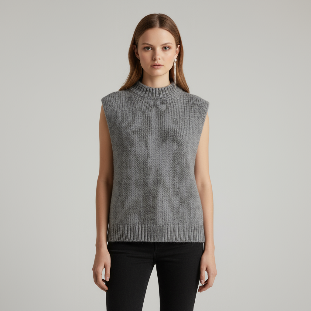 Изготовленный на заказ модный свитер без рукавов с круглым вырезом 2025 года для женщин, вязаный жилет из ребристой вязки