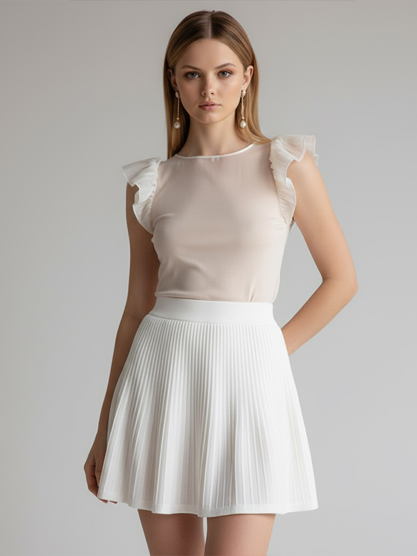 Мини-юбка из трикотажа в рубчик на заказ: Высокая талия, расклешенный крой, повседневный дизайн