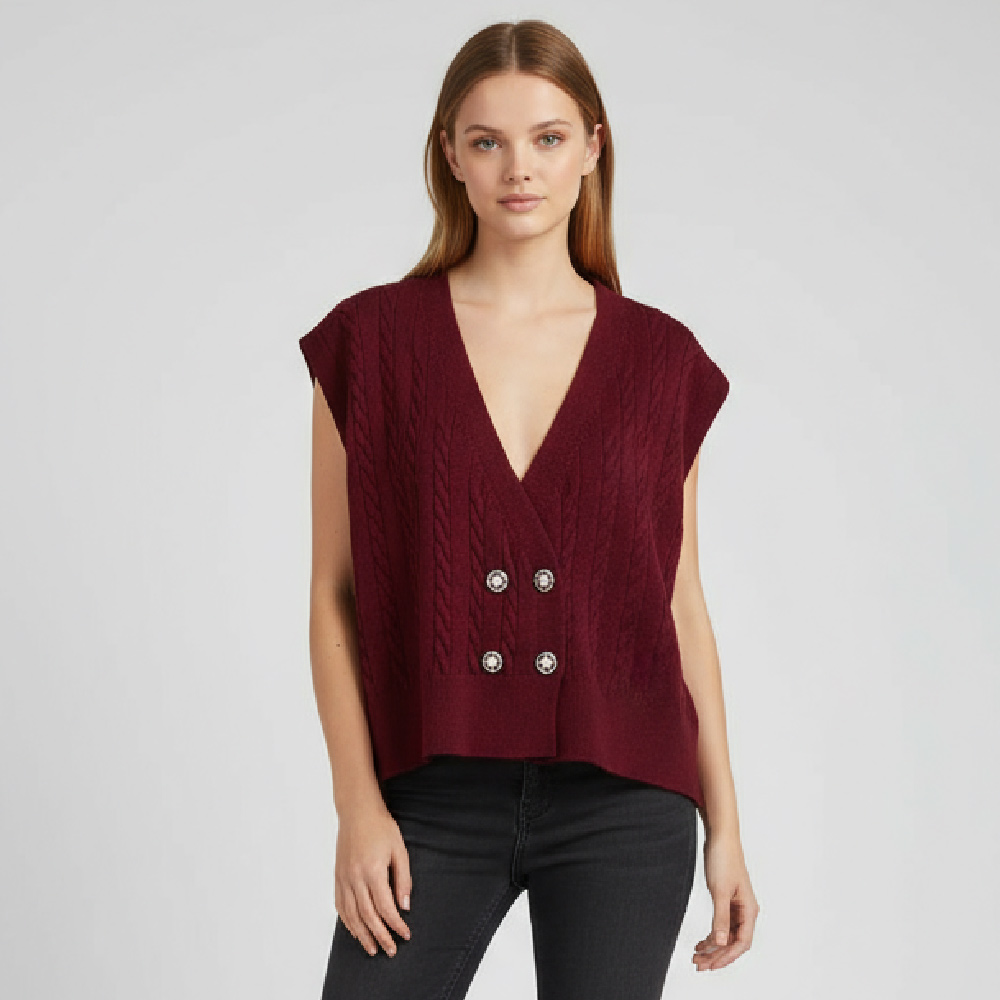 Изготовленный на заказ винтажный приталенный летний трикотажный пуловер без рукавов с V-образным вырезом и дышащим дизайном