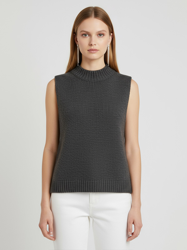 Изготовленные на заказ женские летние повседневные дышащие трикотажные топы в рубчик с круглым вырезом, свитер, жилет, майка