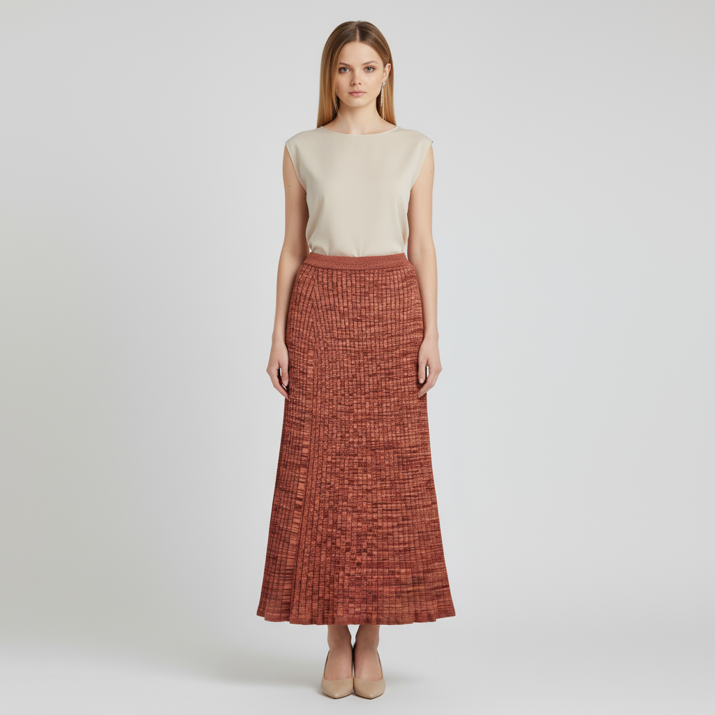 Макси-юбка из текстурированного трикотажа на заказ: Завышенная талия, расклешенный крой, элегантный дизайн