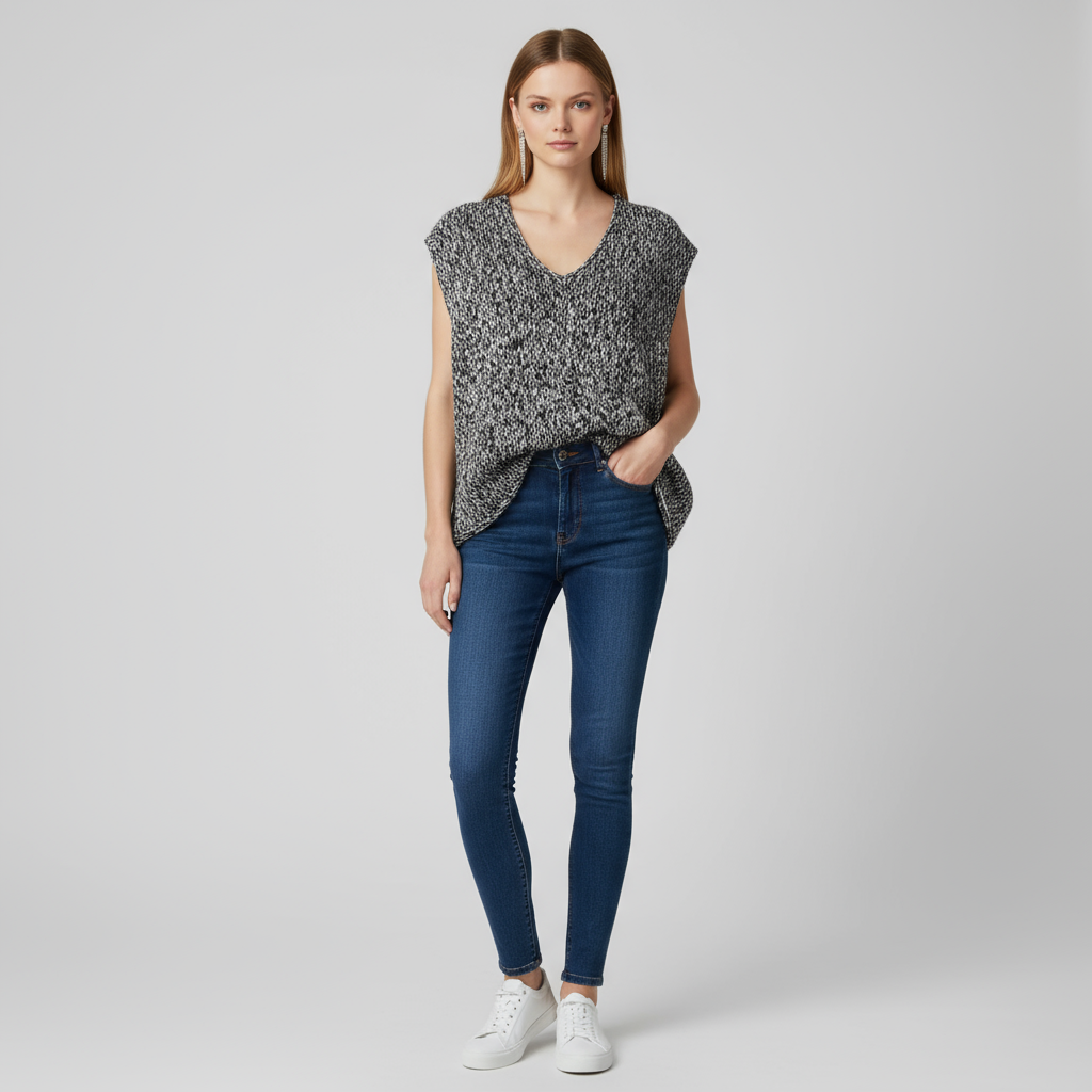 Женское летнее новое поступление, блузка на бретелях с V-образным вырезом и блестками, эластан, без рукавов, с V-образным вырезом