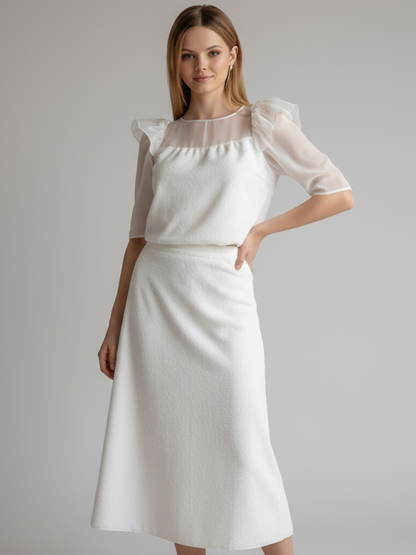 Юбка миди из текстурированного трикотажа на заказ: Завышенная талия, расклешенный крой, элегантный дизайн