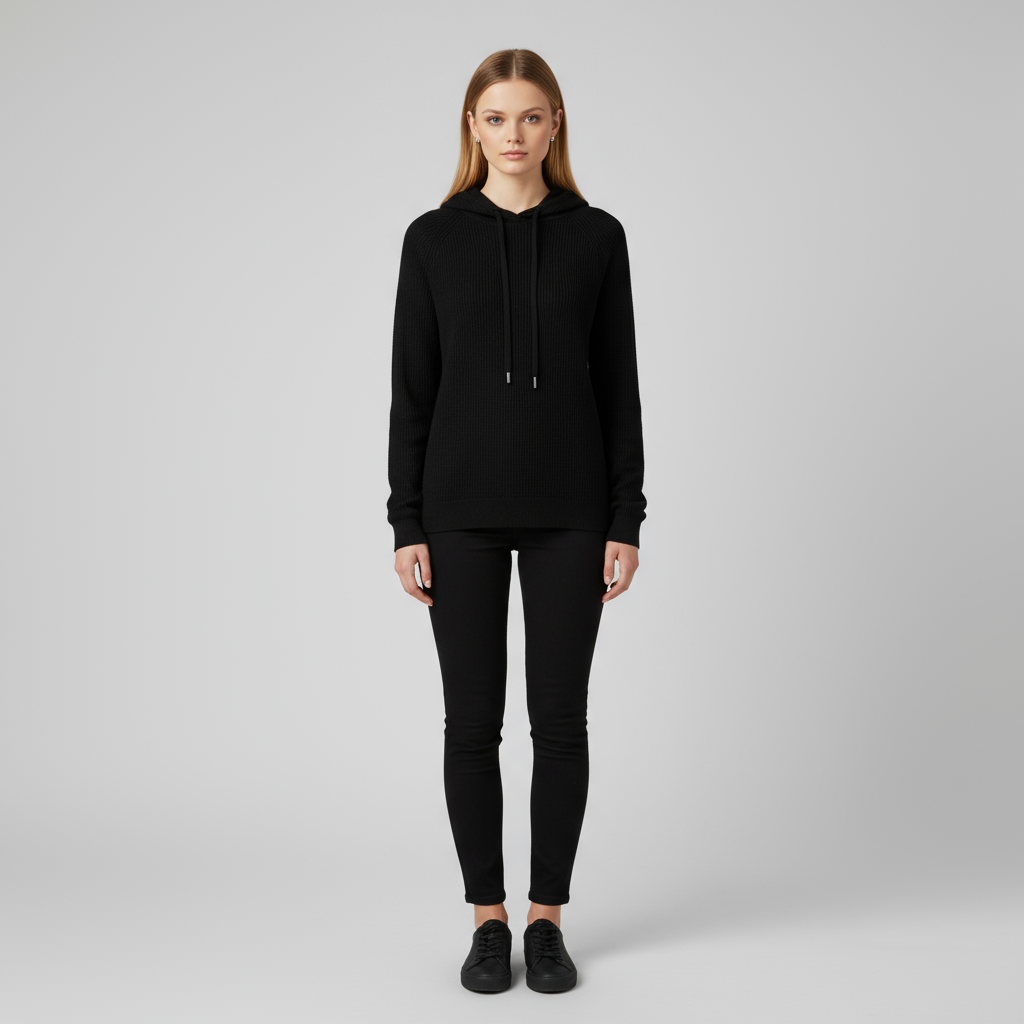 Трикотажная толстовка с капюшоном на заказ: Черный, приталенный крой, минималистичный повседневный дизайн