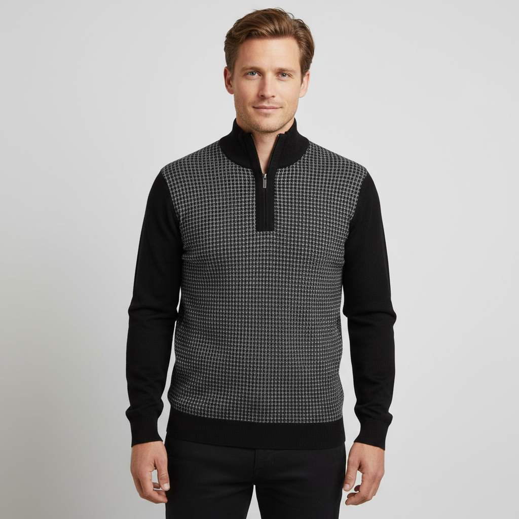 Мужской пуловер на молнии с сетчатым рисунком, выполненный в индивидуальном стиле: черный и серый, современный повседневный дизайн