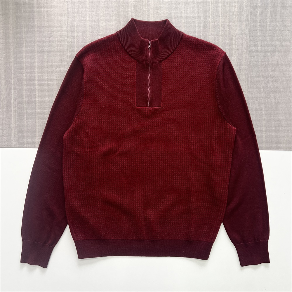 Мужской текстурированный пуловер на молнии по индивидуальному заказу: Бордовый, структурированный трикотаж, Изысканная повседневная одежда