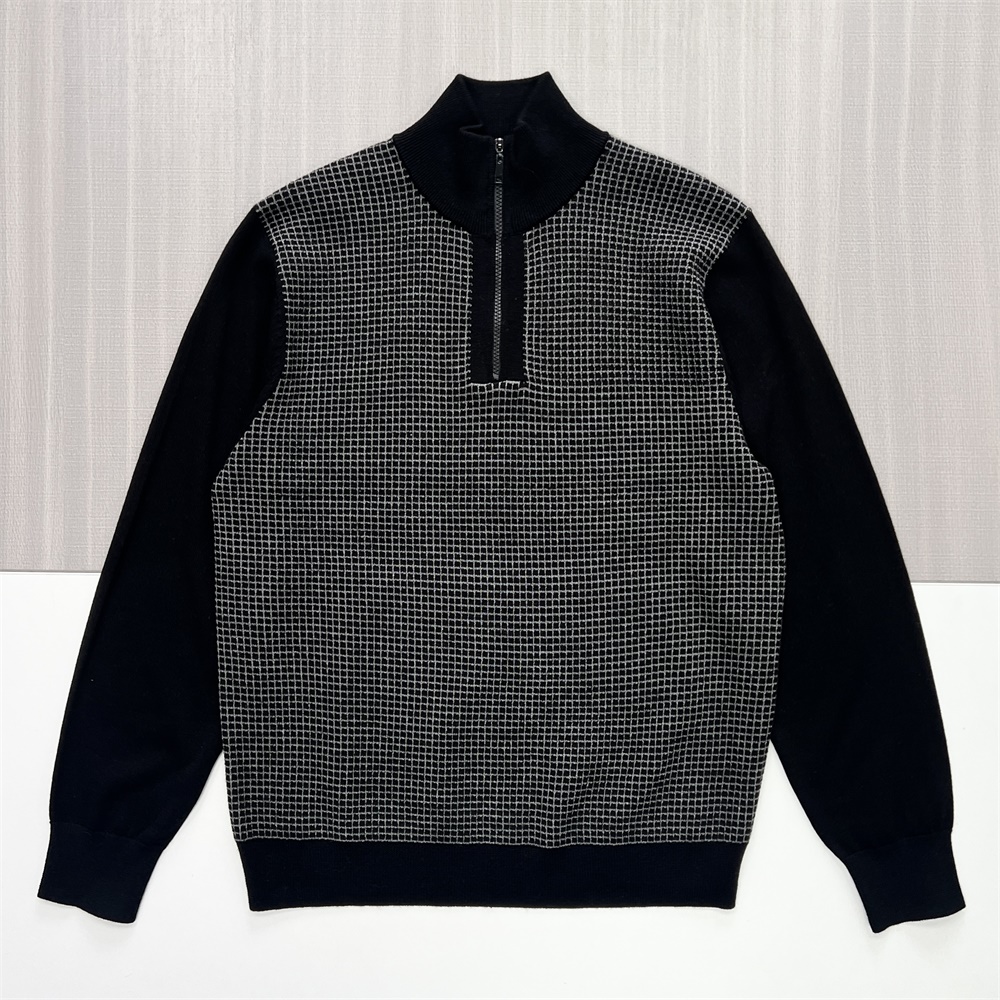 Мужской пуловер на молнии с сетчатым рисунком, выполненный в индивидуальном стиле: черный и серый, современный повседневный дизайн