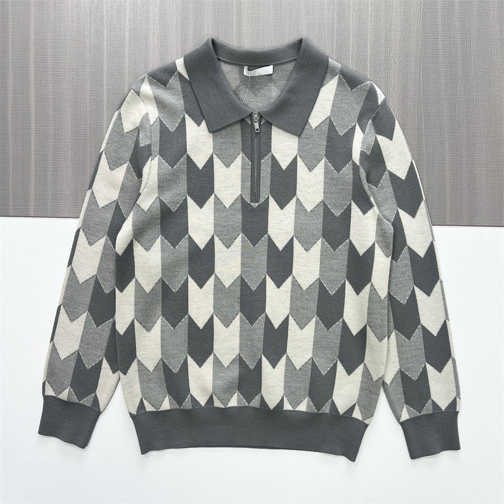 Мужское поло на молнии с шевронным узором, которое можно настроить под себя: Серые тона, повседневный дизайн в стиле ретро