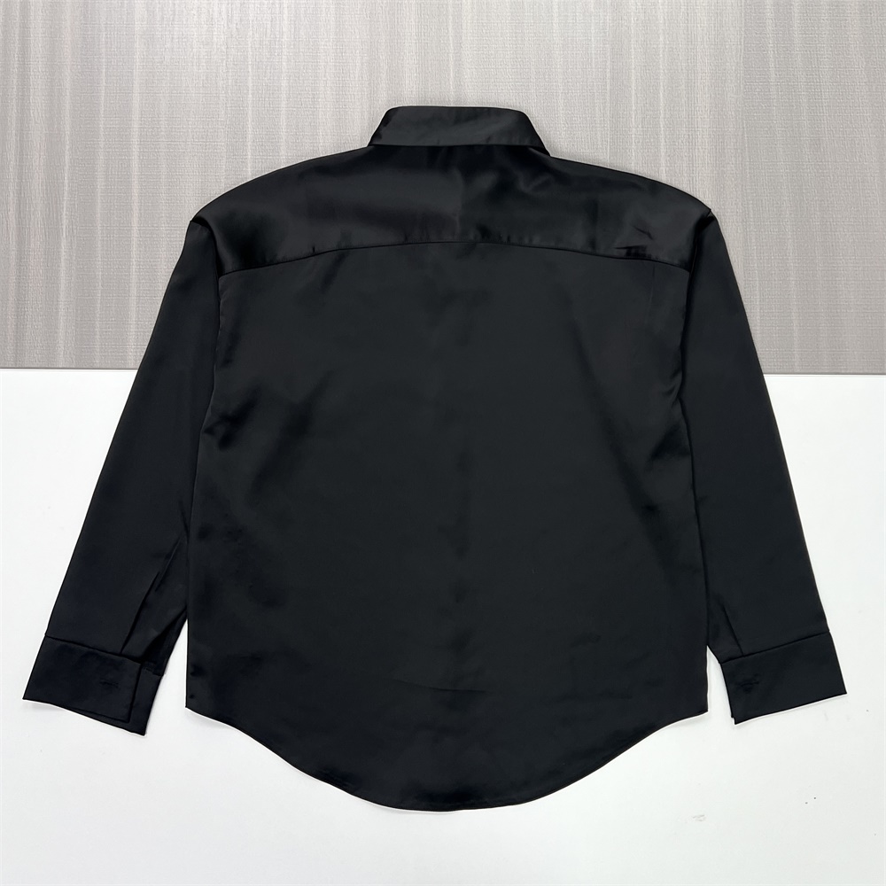Мужская атласная черная рубашка на заказ: шелковистая текстура, элегантный официально-повседневный дизайн