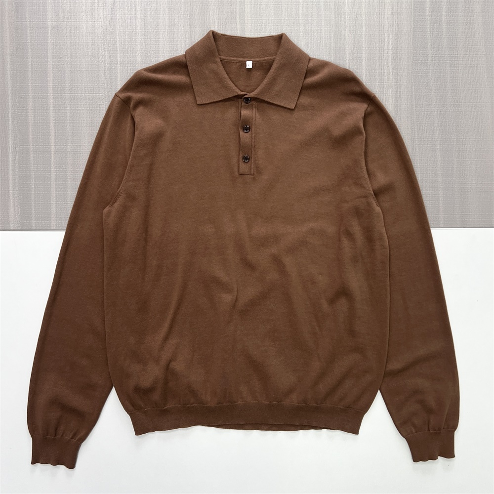 Мужское теплое вязаное поло коричневого цвета: Длинный рукав, планка на пуговицах, Изысканный повседневный стиль