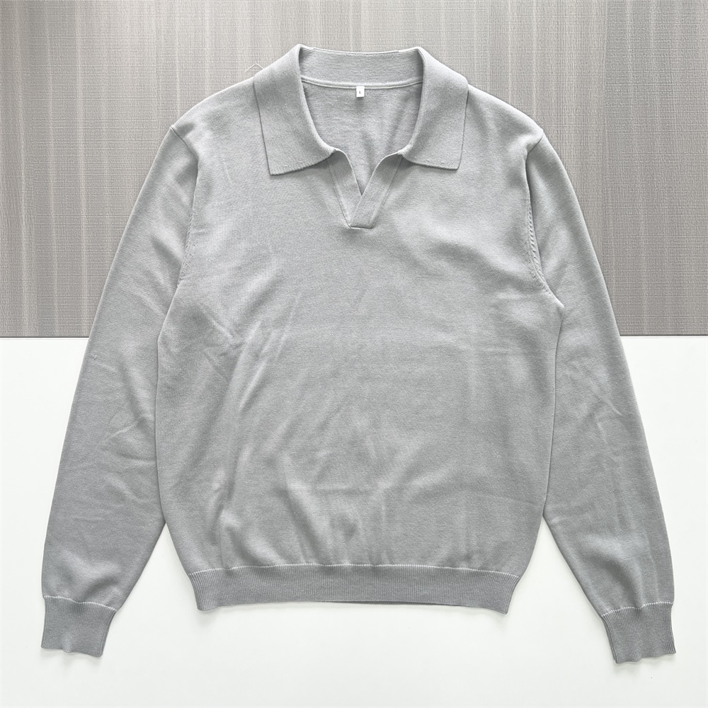 Мужское вязаное поло Heather Gray из вереска серого цвета: V-образный вырез горловины, длинный рукав, Повседневная одежда вне времени