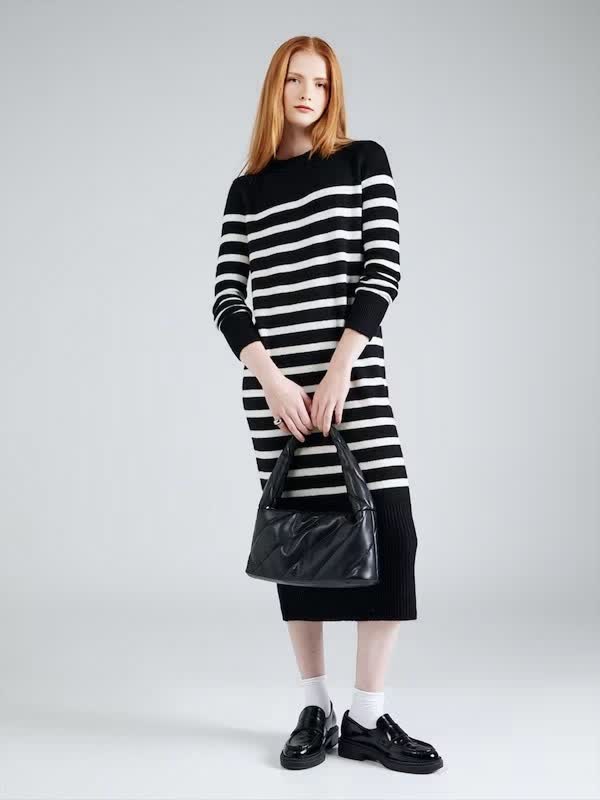 Женское трикотажное платье в черно-белую полоску, выполненное по индивидуальному заказу: с имитацией шеи, длиной миди, в стиле ретро-кэжуал
