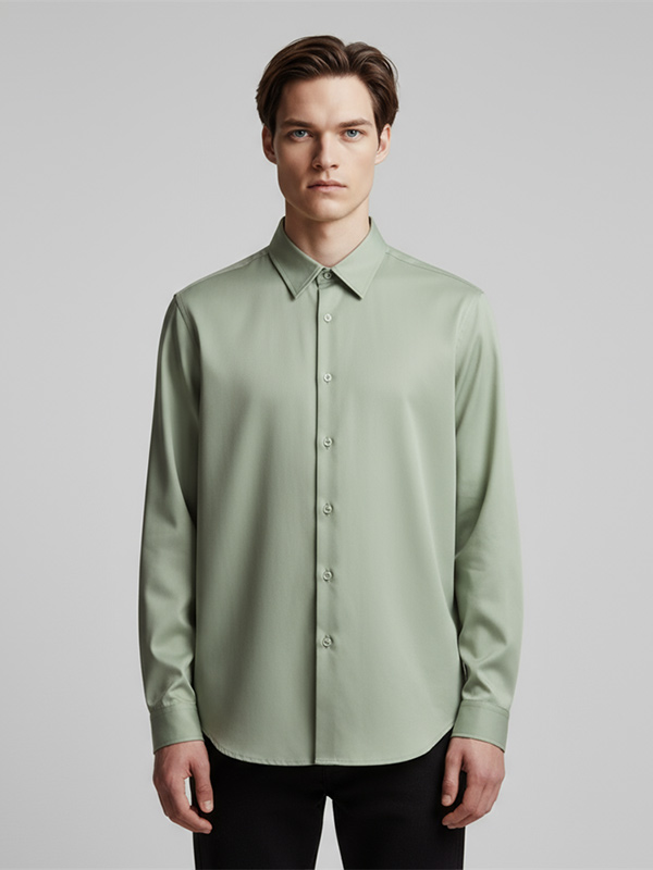 Мужская рубашка с длинным рукавом цвета шалфея на заказ: Гладкая текстура, минималистичный дизайн в стиле Smart-Casual