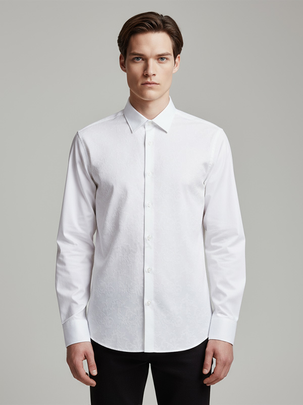 Мужская белая текстурированная рубашка с длинным рукавом: Минималистичный, универсальный официально-повседневный дизайн