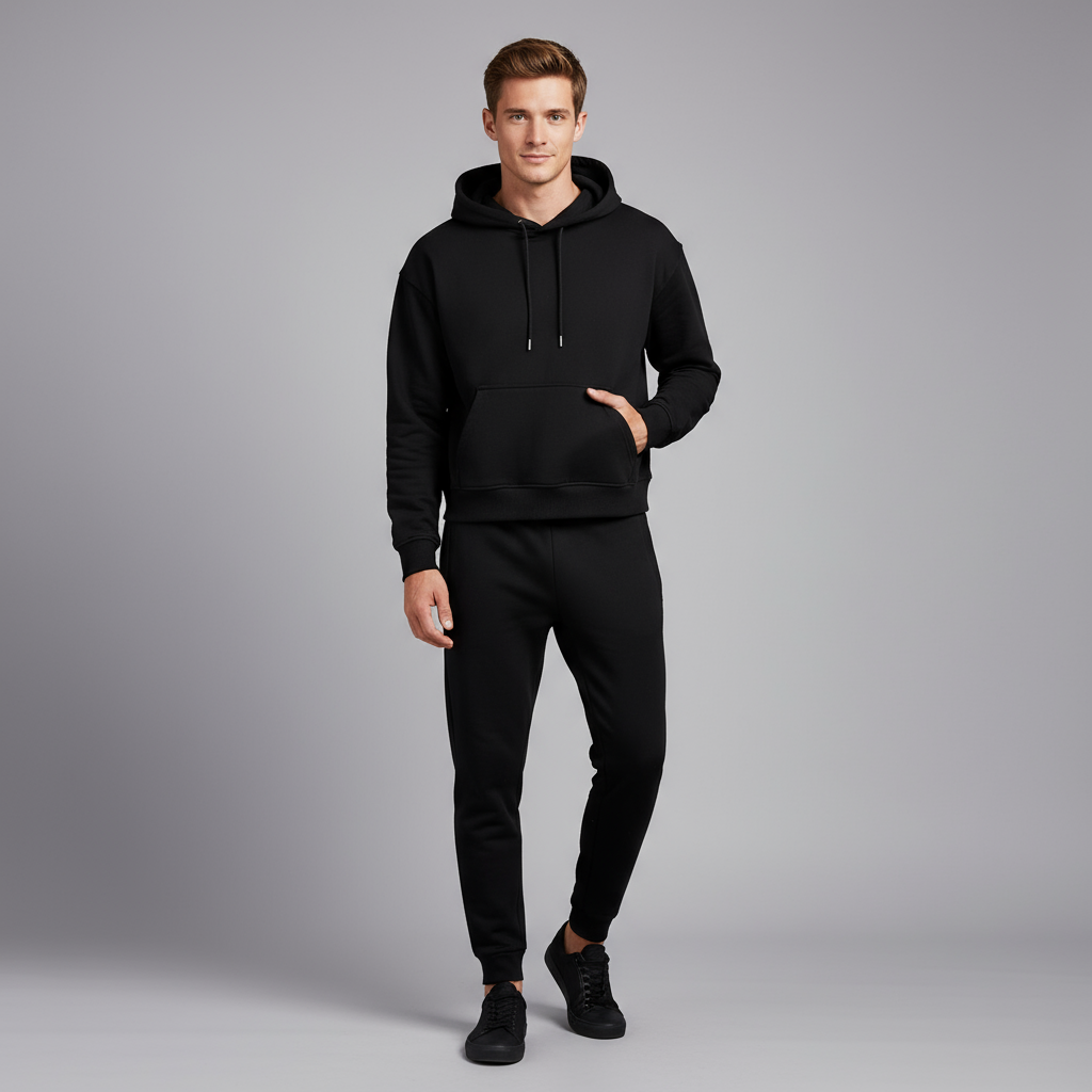 Мужская черная укороченная толстовка с капюшоном свободного кроя, карман-кенгуру, Повседневная одежда