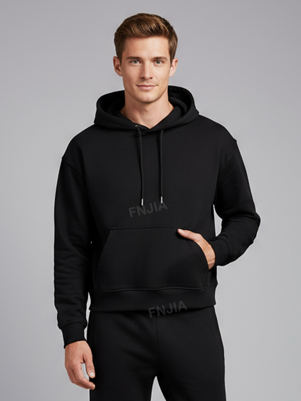 Мужская черная укороченная толстовка с капюшоном свободного кроя, карман-кенгуру, Повседневная одежда