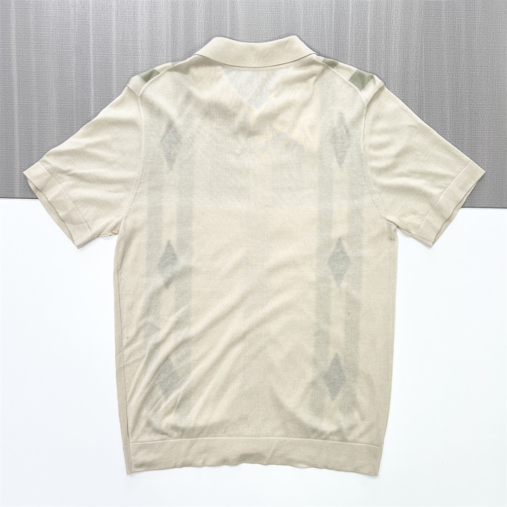 Мужская бежевая трикотажная рубашка-поло в полоску, короткий рукав, повседневный дизайн